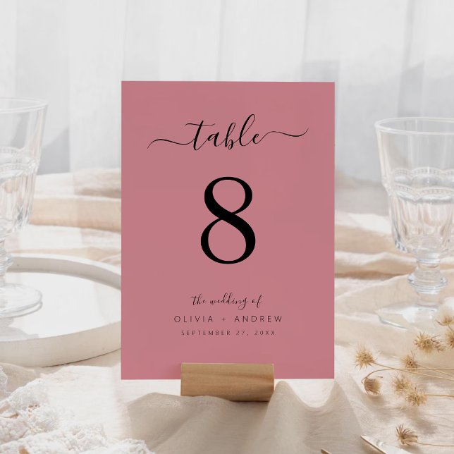 Elegant Modern Dusty Ro Färg Bröllop Bordsnummer (Elegant Modern Dusty Rose Color Wedding Table Number)