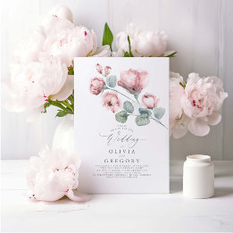 Elegant Modern Dusty Rosa ros Blommigt Bröllop Inbjudningar