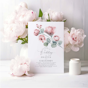 Elegant Modern Dusty Rosa ros Blommigt Bröllop Inbjudningar