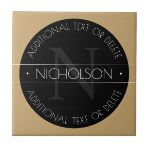 Elegant Modern Editable Monogram Black White Guld Kakelplatta
