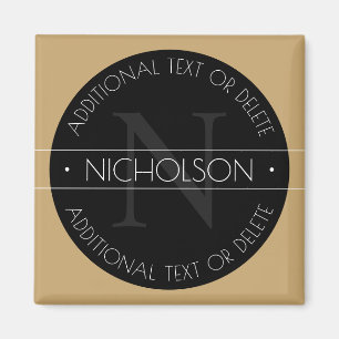Elegant Modern Editable Monogram Black White Guld Magnet
