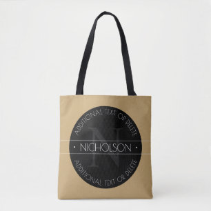 Elegant Modern Editable Monogram Black White Guld Tygkasse