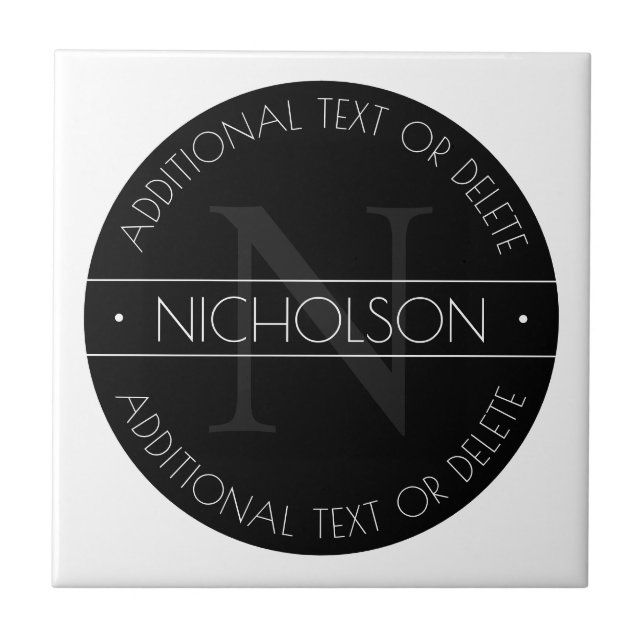 Elegant Modern Editable Monogram Black & White Kakelplatta (Framsidan)