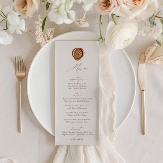 Elegant Modern Elfenbenskusten Bröllop Meny (Elegant Modern Ivory Calligraphy Wedding Menu)