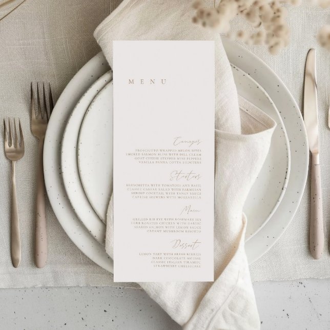Elegant Modern Elfenbensvit & Beige Bröllop Meny (Elegant Modern Ivory & Beige Wedding Menu)