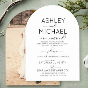 Elegant Modern Elopement Script Photo Reception Inbjudningar