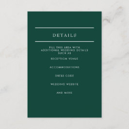 Elegant Modern Emerald Grönt Bröllop Tilläggskort