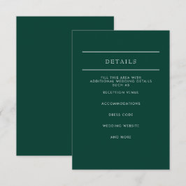 Elegant Modern Emerald Grönt Bröllop Tilläggskort
