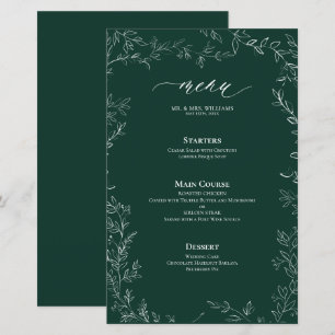Elegant Modern Emerald Grönt Löv Bröllop Menu