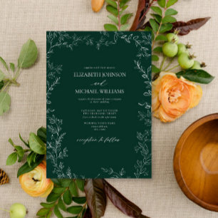 Elegant Modern Emerald Grönt Minimal Löv Bröllop Inbjudningar