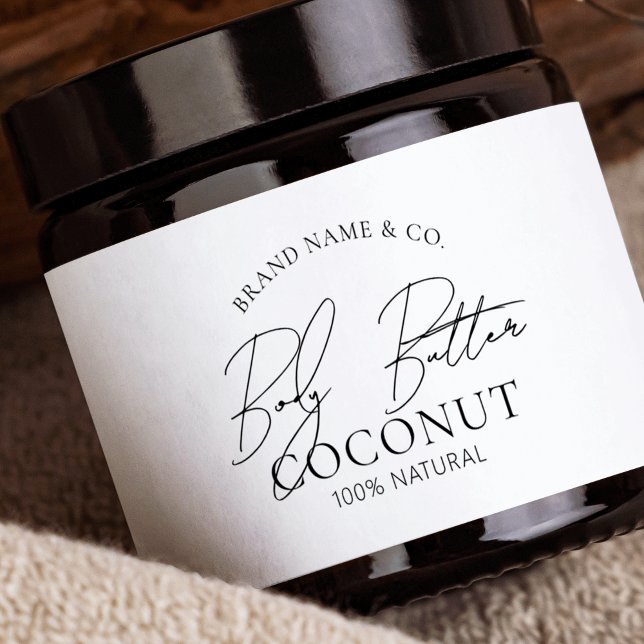 Elegant Modern enkel brödroppsetikett för Burk Vattenflaska Etikett (Minimal cosmetic jar wrap around label, great for body butter, body scrubs, lotions and more)