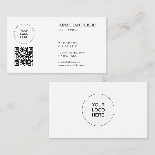 Elegant Modern Enkel Design Med Logotyp Och QR-Kod Visitkort (Fram/baksida)