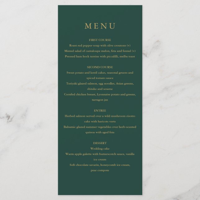 Elegant Modern enkel Emerald Grönt och Guld Menu Meny (Framsida)