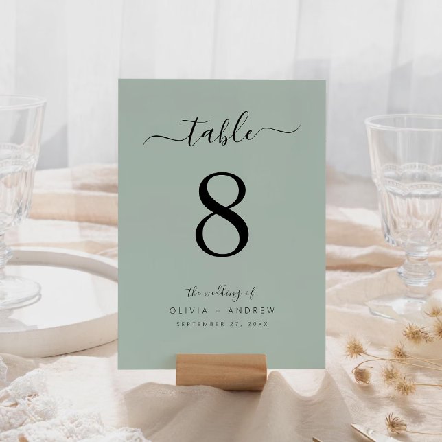 Elegant Modern enkel Ljust grönt Färg Bröllop Bordsnummer (Elegant Modern simple Light Green Color Wedding Table Number)