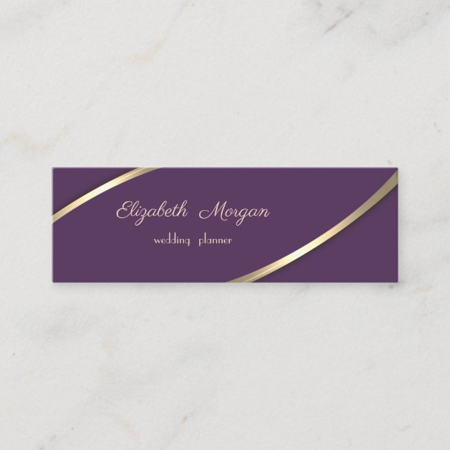 Elegant Modern Enkel, Violett, Guld Ränder Mini Visitkort (Framsida)