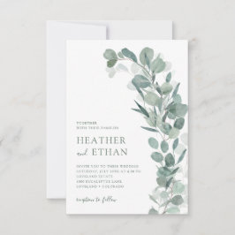 Elegant Modern Eucalyptus Greenery Bröllop Inbjudningar