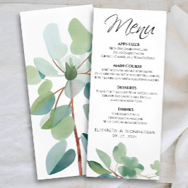 Elegant Modern Eucalyptus Greenery Bröllop Menu Meny