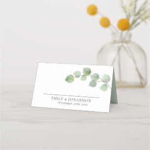 Elegant Modern Eucalyptus Namn Datum Bröllop Placeringskort