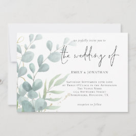 Elegant Modern eukalyptus Powder Blue Bröllop Invi Inbjudningar