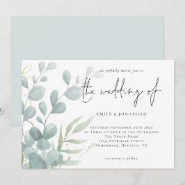 Elegant Modern eukalyptus Powder Blue Bröllop Invi Inbjudningar