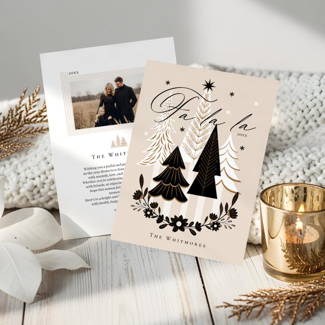 Elegant Modern Fa La Photo Evergreen jul Julkort (Elegant Modern Fa La La Photo Evergreen Christmas Holiday Card)