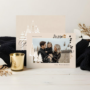 Elegant Modern Fa La Photo Evergreen jul Julkort