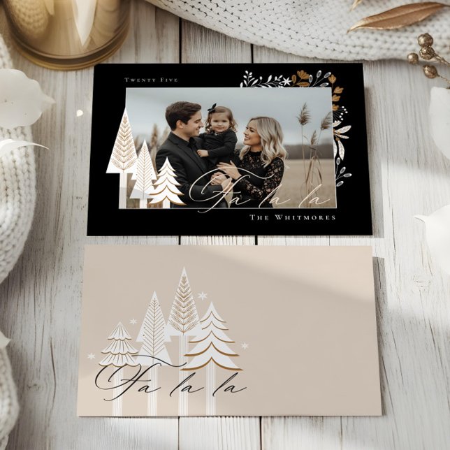 Elegant Modern Fa La Photo Evergreen jul Julkort (Elegant Modern Joy Photo Evergreen Christmas Tree Holiday Card)