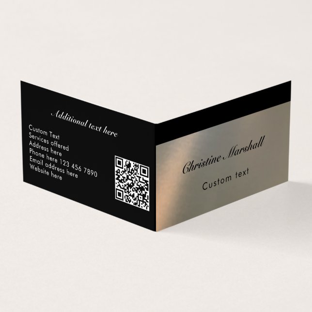 Elegant Modern Fals Borstad Metall QR-kod Anpassad Visitkort (Utsida)