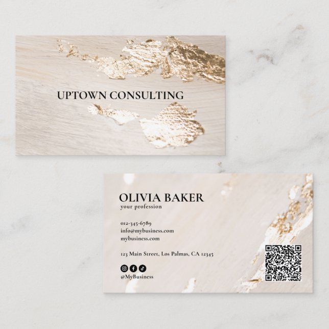 Elegant Modern Falsk Guld Folie QR-kod Visitkort (Fram/baksida)