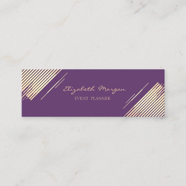 Elegant Modern, Falskt Guld, Ränder, Violett Mini Visitkort (Framsida)