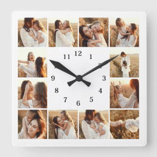 Elegant Modern Family 12 Photo Collage Keepsak Fyrkantig Klocka