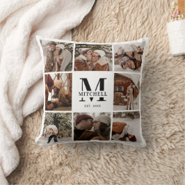 Elegant Modern Family Photo Collage | Monogram Kudde