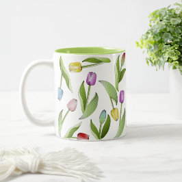 Elegant modern färgrik tulpanblommig mönster Två-Tonad mugg