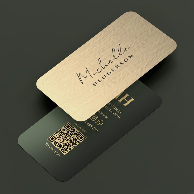 Elegant Modern Faux Guld Grönt Minimalist Visitkort (Elegant Modern Shiny Gold Green Minimalist Business Card
)