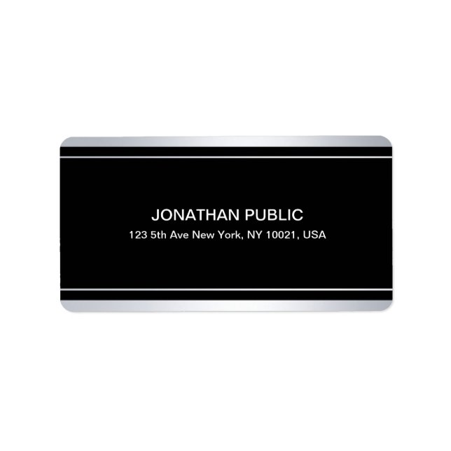 Elegant Modern Faux Silver Black Template Glamor Adressetikett (Framsidan)