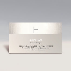 Elegant Modern Faux Silver Foil och Taupe Monogram Visitkort