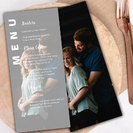 Elegant Modern Faux Vellum Photo Bröllopsfest Meny