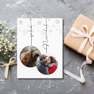 Elegant Modern Feliz Navidad Foto & Snöflingor Vykort