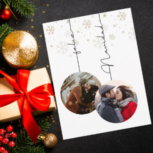 Elegant Modern Feliz Navidad Photo & Snöflingor Vykort
