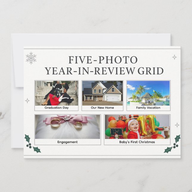 Elegant Modern Fem-Foto Årsöversikt Grid Julkort (Framsida)