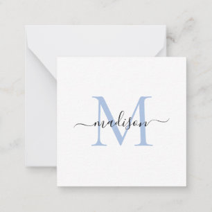 Elegant Modern feminin-monogramskript - blått Anteckningskort