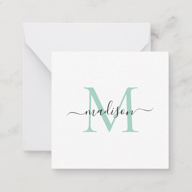 Elegant Modern Feminine Monogram Grönt Mint Anteckningskort (Baksida)