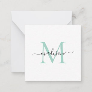 Elegant Modern Feminine Monogram Grönt Mint Anteckningskort