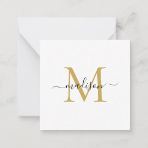 Elegant Modern Feminine Monogram-skript Guld Anteckningskort