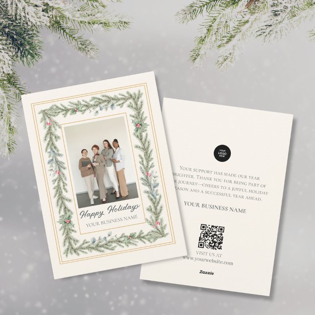 Elegant Modern Festive Photo Botanical jul Julkort (Skapare uppladdad)