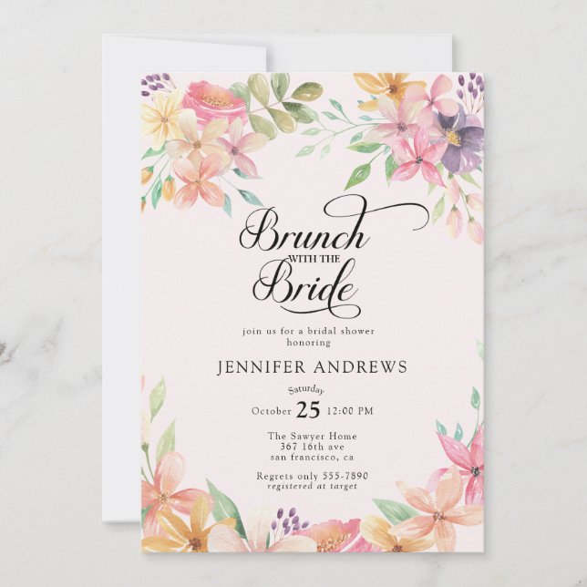 Elegant Modern Floral Classic Bridal Shower Brunch Inbjudningar (Framsida)