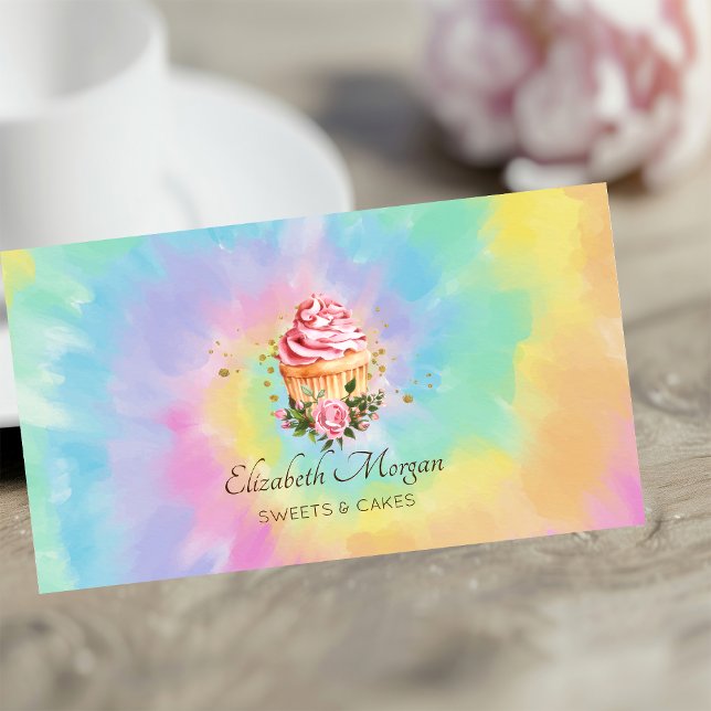 Elegant Modern Floral Cupcake Tie Dye Bakery Visitkort (Skapare uppladdad)