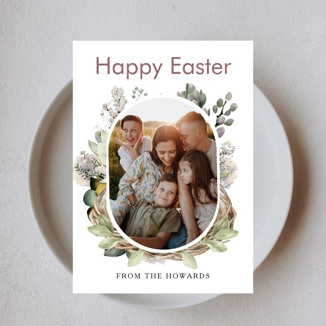 Elegant Modern Floral Easter | Happy Easter Photo Julkort (Skapare uppladdad)