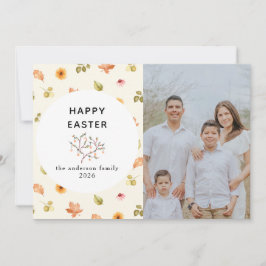 Elegant Modern Floral  Happy Easter Family Photo Julkort
