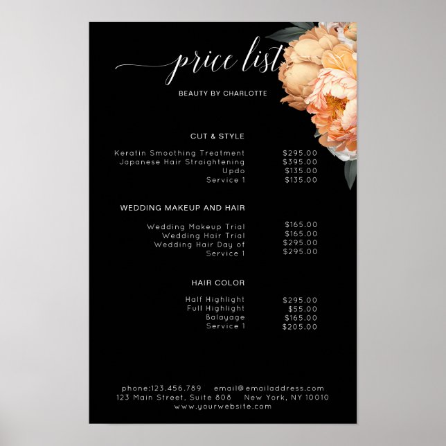 Elegant, Modern, Floral Peony prislista    Poster (Framsidan)